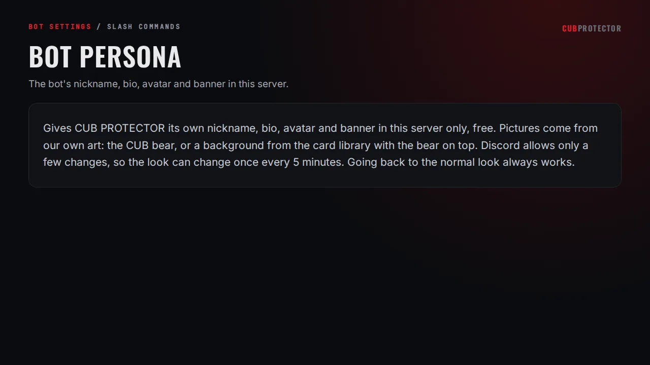 The Bot Persona page on the CUB PROTECTOR dashboard