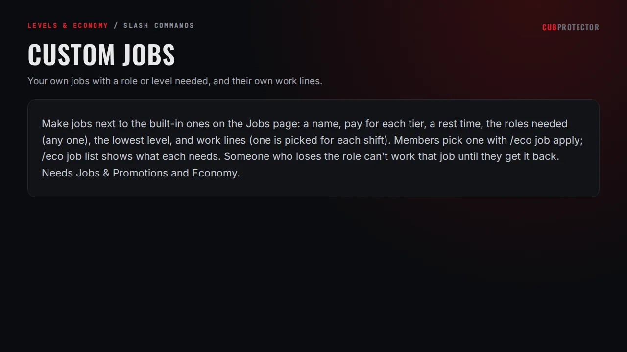 The Custom Jobs page on the CUB PROTECTOR dashboard