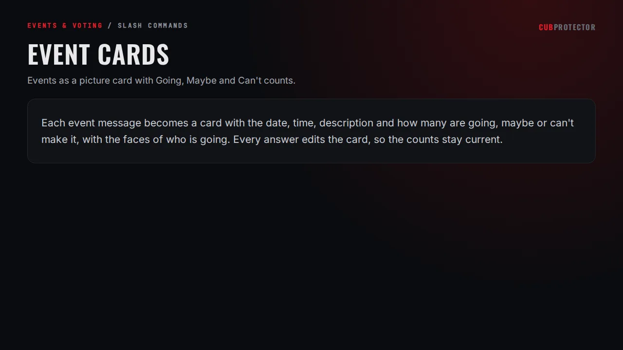 The Event Cards page on the CUB PROTECTOR dashboard