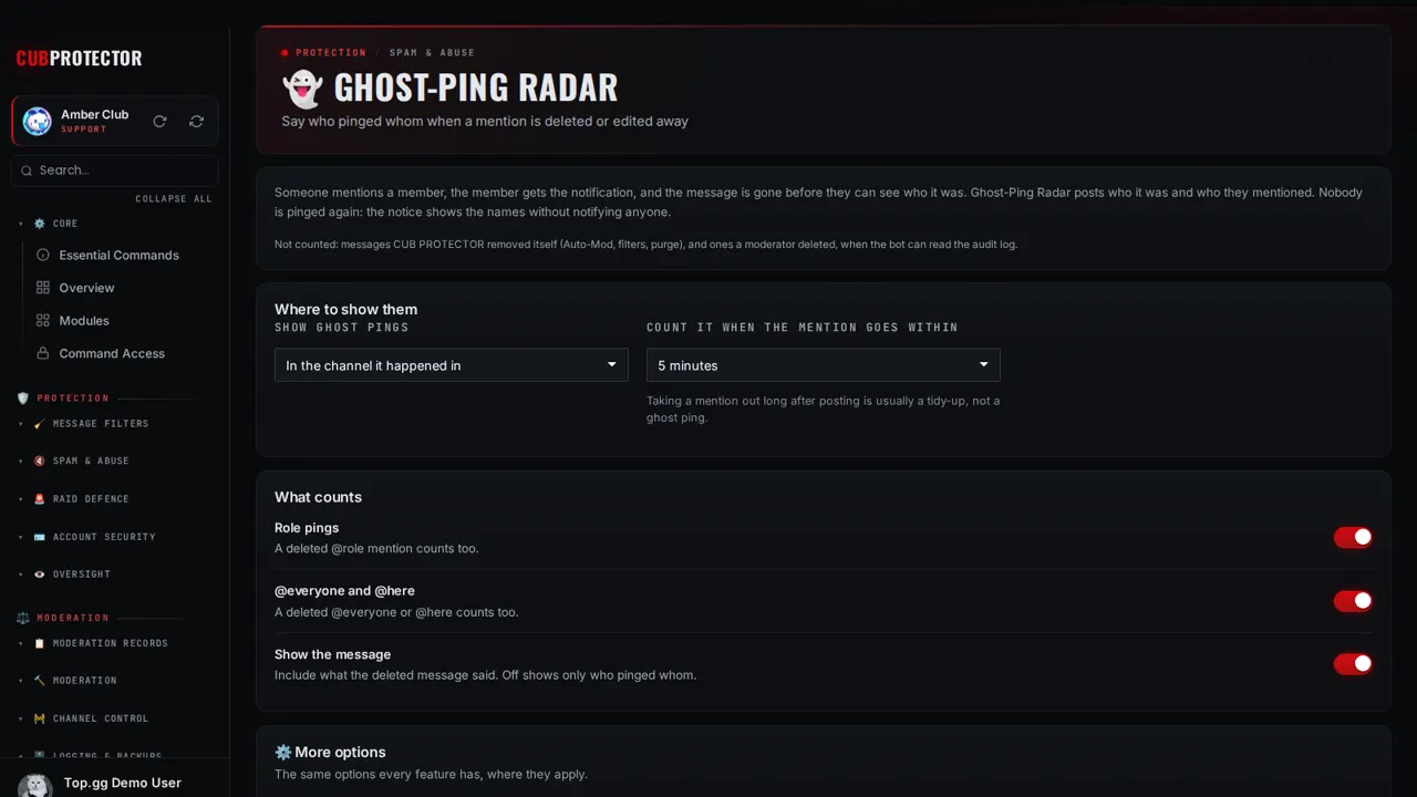 The Ghost-Ping Radar page on the CUB PROTECTOR dashboard