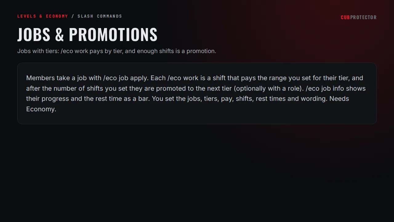 The Jobs & Promotions page on the CUB PROTECTOR dashboard