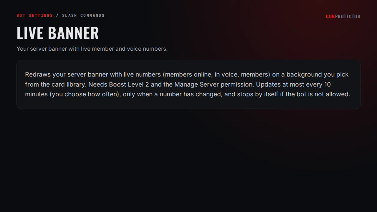The Live Banner page on the CUB PROTECTOR dashboard