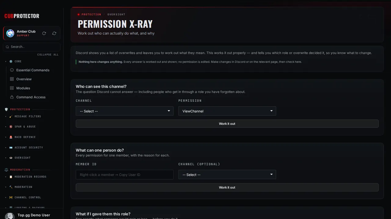 The Permission X-Ray page on the CUB PROTECTOR dashboard