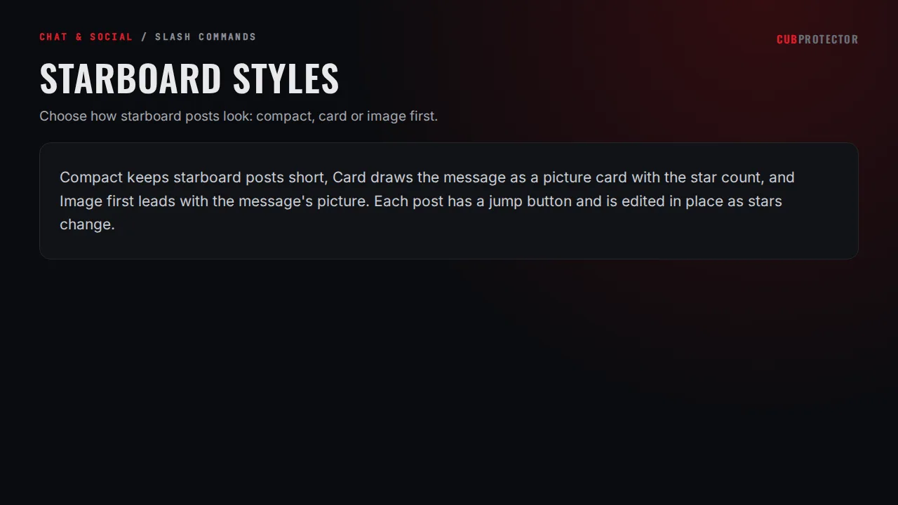 The Starboard Styles page on the CUB PROTECTOR dashboard
