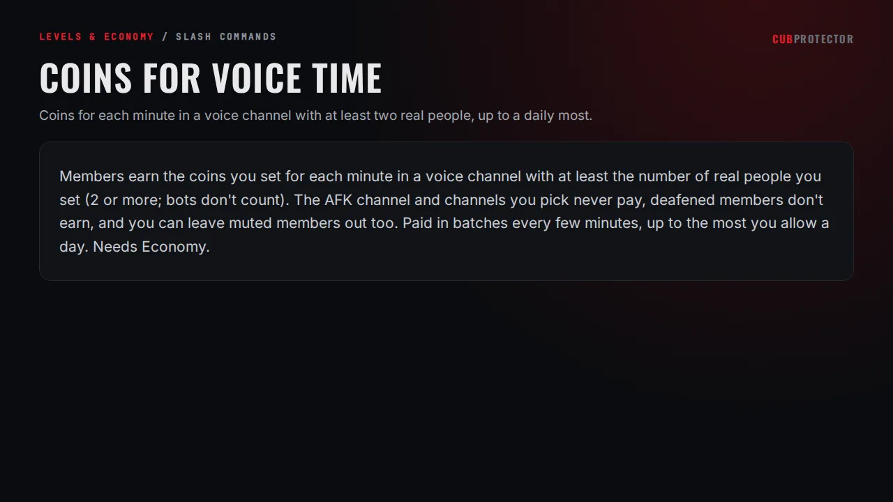 The Coins for Voice Time page on the CUB PROTECTOR dashboard